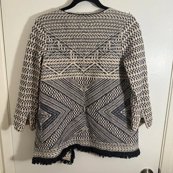 Lucky Brand Geometric Navy and Cream Cardigan Women's Medium VTG - Image 5