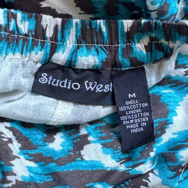 Studio West Womens Teal Brown Romantic Tiered Cotton Midi Skirt Size‎ M Boho - Image 4