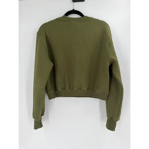 OFFLINE by Aerie Quilted Crewneck Sweatshirt Women XS Olive Green Thumbhole Cozy - Image 7