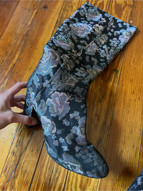 Kenneth Cole Reaction Black Floral Jacquard Knee-High Block Heel Boots - Image 8