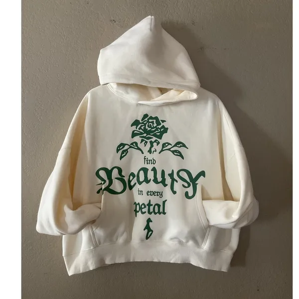 PacSun Unisex Small Butter Yellow Graphic Hoodie Find Beauty Floral Oversized - Image 2