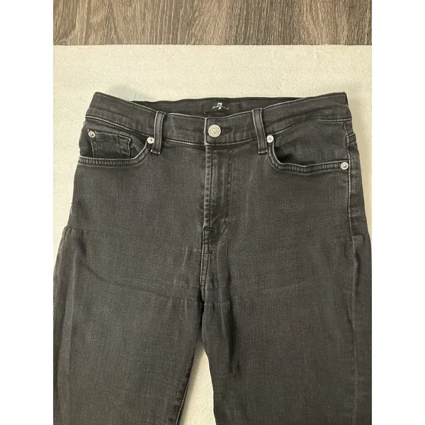 Seven For All Mankind Black Denim Cropped Flare Hi-Waist Jean 29 Preppy Casual - Image 9