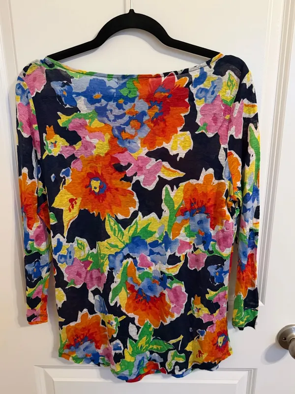 Lauren Ralph Lauren Womens Floral 100% Linen Boat Neck Too M - Image 3