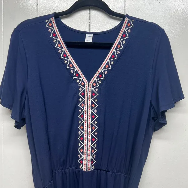 Old Navy Womens Dress Large Embroidered Flutter Sleeve Midi Stretch Boho Western - Image 5