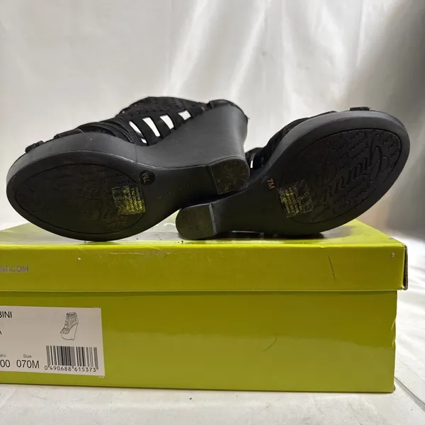 Gianni Bini Pallina Wedge Shoes Womens 7M Black Suede Open Toe 5” Heel In Box - Image 10