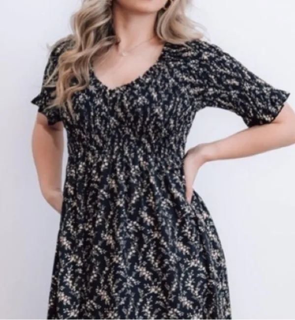 Baltic Born Lotta Black Floral Smocked Dress XS - Image 3