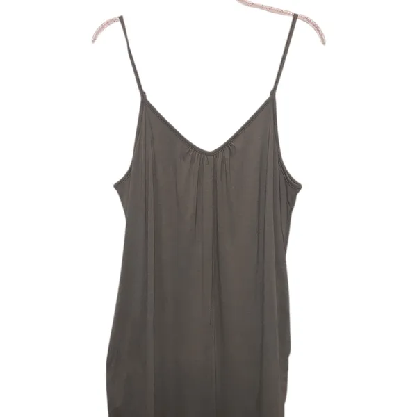 Olive Green Spaghetti Strap Jumpsuit XL V-neck V-back Pockets - Image 2
