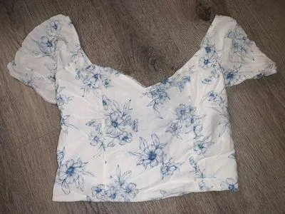 Lottie Moss White Blouse/Blue Flowers Small - Image 2