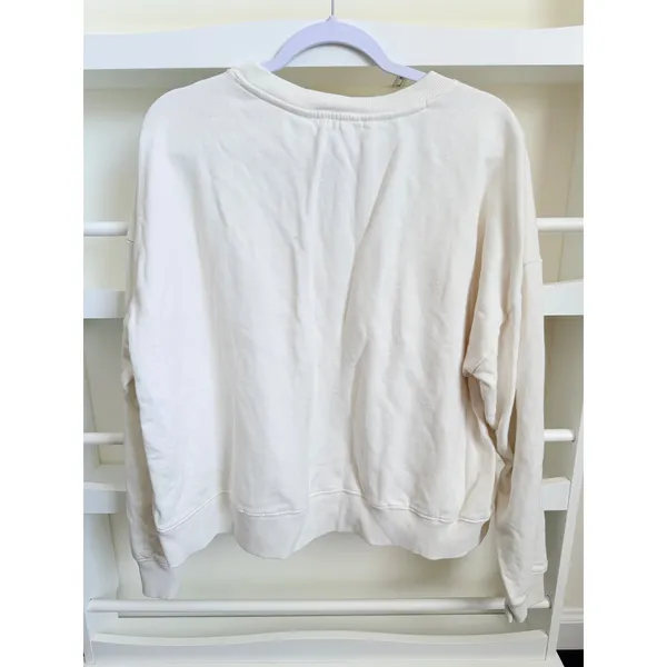 Maeve Anthropologie White Embellished Jeweled Neckline Cotton Sweatshirt Large - Image 4