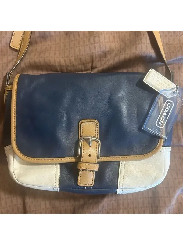 COACH 2014 Hadley Tricolor Colorblock blue tan & white leather crossbody - Image 2