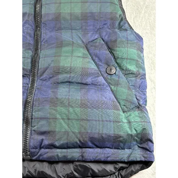 VTG Eddie Bauer Puffer Vest Womens S/P Green & Blue Plaid Goose Down Insulated - Image 7