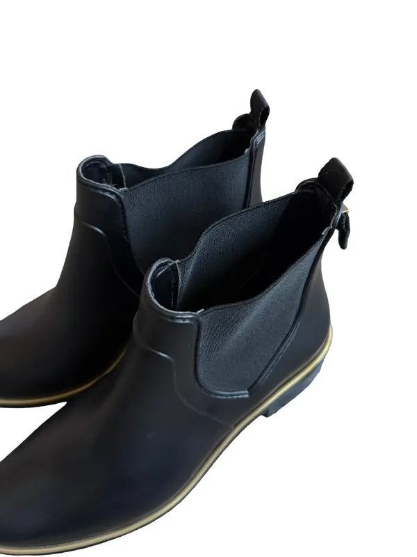 Kate Spade Black Rubber Chelsea Rain Boots Ankle Booties Gold Size 9 Women's - Image 7