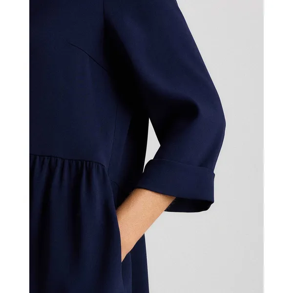 Quince Stretch Crepe Shirt Dress Textured Navy Blue Drop Waist Pocketed Small - Image 2