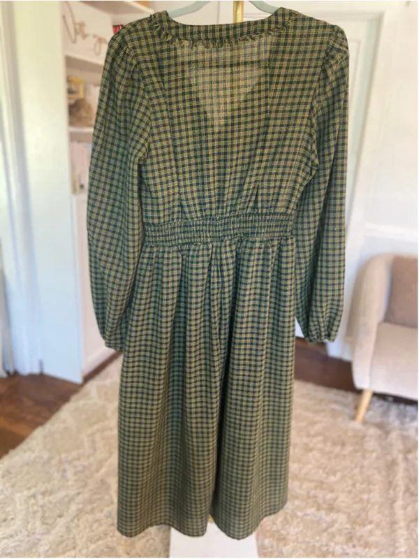 New In Cottagecore Plaid Midi Dress French Country Prairie Romantic L Quiet Luxe - Image 3