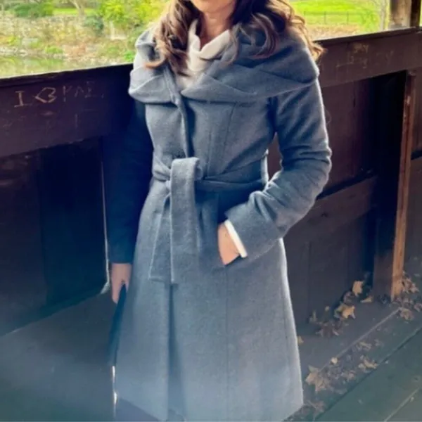 TAHARI Wool Blend Belted Shawl Collar Coat, Jacket in Grey - Image 11