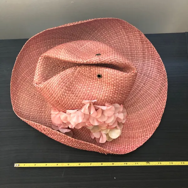 Vintage Liz Claiborne Pink Straw Cowboy Hat with Floral Flower Accent - Image 10