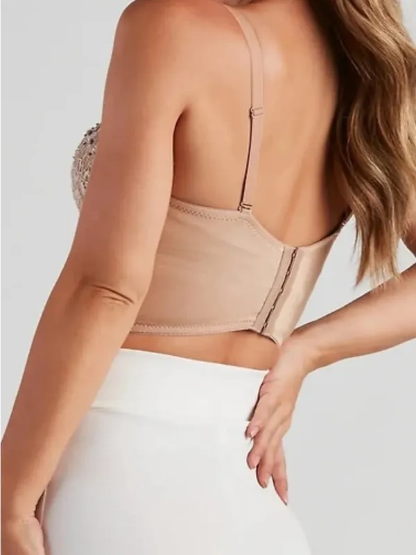 Windsor Embellished Lace Corset Bustier Crop Top Nude Blush Size S - Image 2