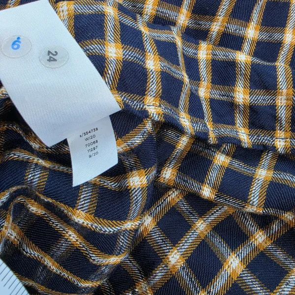 LOFT Navy Blue Mustard Yellow Plaid Long Sleeve Blouse Small‎ - Image 6