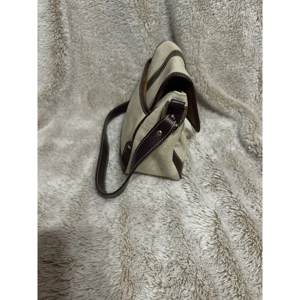 Etienne Aigner Purse~ Beige Linen Blend~Burgundy Trim~Snap Close Gold Hardware - Image 4