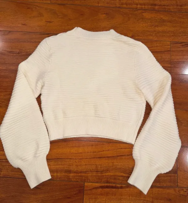 Cream Crew Neck Knitted Sweater with Bell Sleeves - Image 3