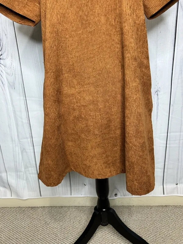 Loveriche Dress Women's Sz S Brown Corduroy Short Sleeve - Image 3