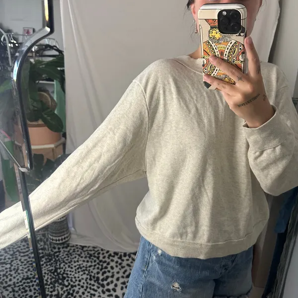 Pilcro Anthropologie Cut Out Back Sweater Beige Size Small - Image 4