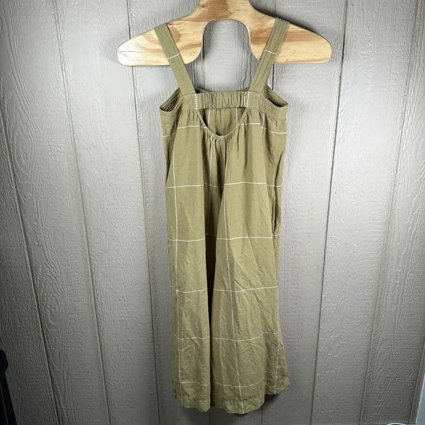 Madewell Superwide-Leg Jumpsuit Womens Size 6 Olive Green Windowpane Linen Blend - Image 5