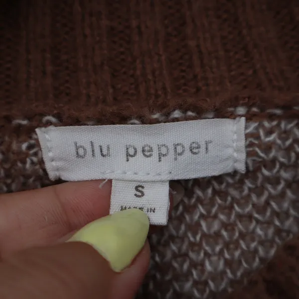 Blu Pepper Brown White Checkerboard Mock Neck Cropped Sweater Womens S - Image 3