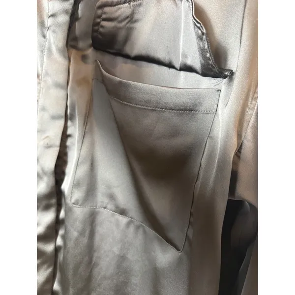 ZARA Black Satin Button Front Shirt Blouse Oversized XL - Image 9