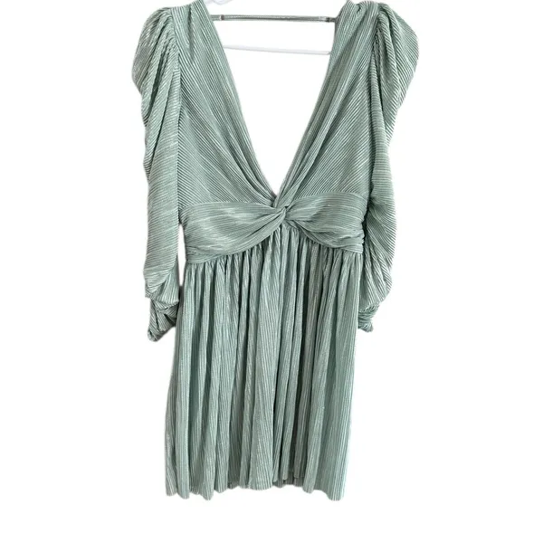 Sabina Musayev Green Wrap Dress with Puff Sleeves - Image 3