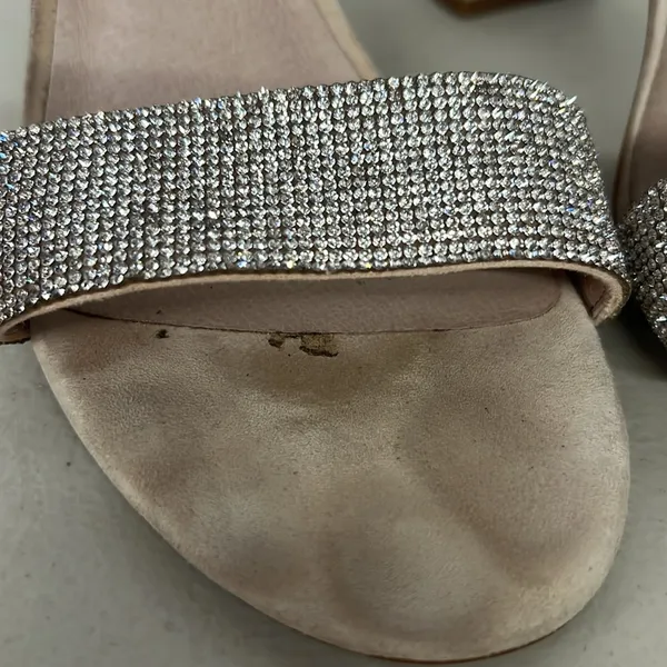 Jeffrey Campbell sz8 glitter open toe ankle strap heels rhinestone jewels silver - Image 3