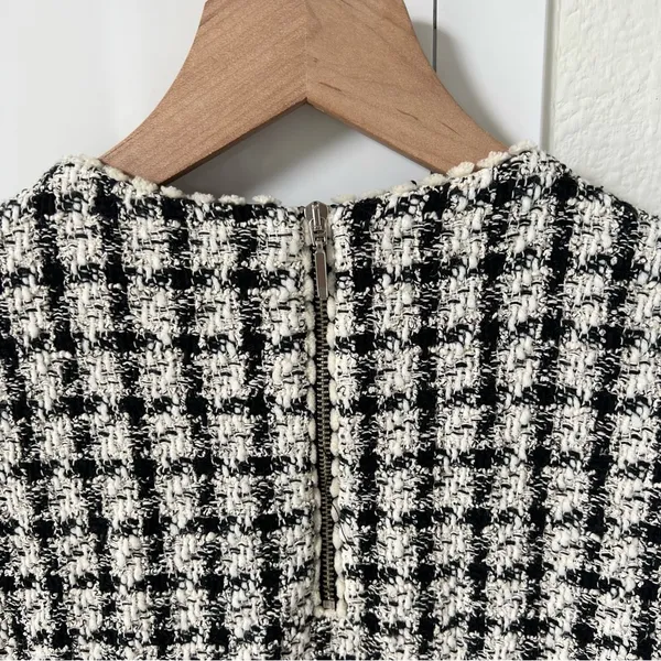 Zara Tweed Mini Shift Short Sleeve Mini Dress in Black and White Womens Medium - Image 4