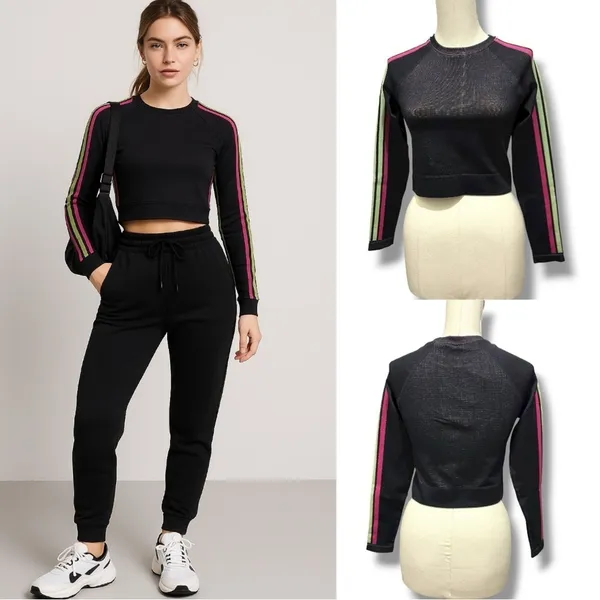 320 Fabletic | NWT Black Aisley Seamless Long Sleeve Crop Top (Size S) - Image 2