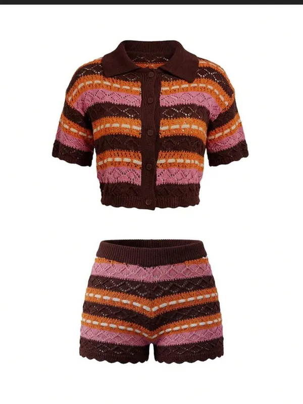 SHEIN Crochet Knit Two-Piece Cardigan & Shorts Set M - Image 6