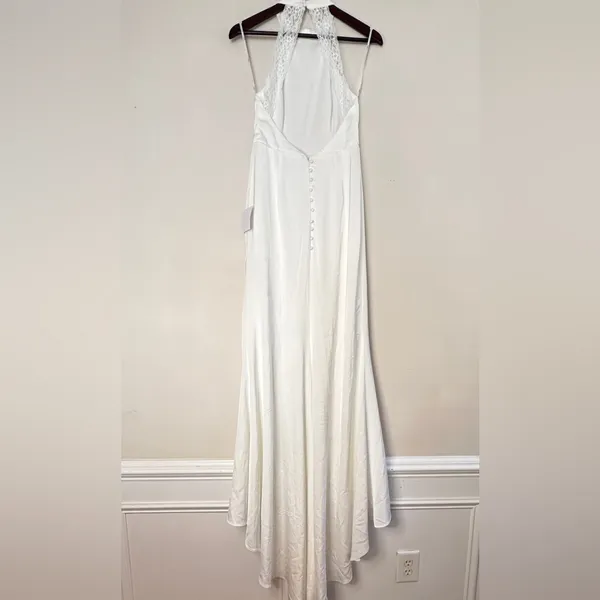 Lulu's White Satin Lace Backless Wedding Gown Dress Small - Image 6
