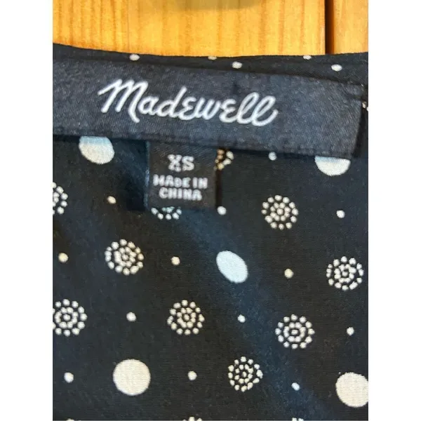 Madewell Romper Size Extra Small 100% Silk Black White Polkadot Ruffle Trim Po - Image 4