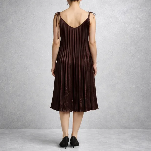 Annabelle Brown Satin Pleated Tie Strap Midi Dress Sz L NWT - Image 10