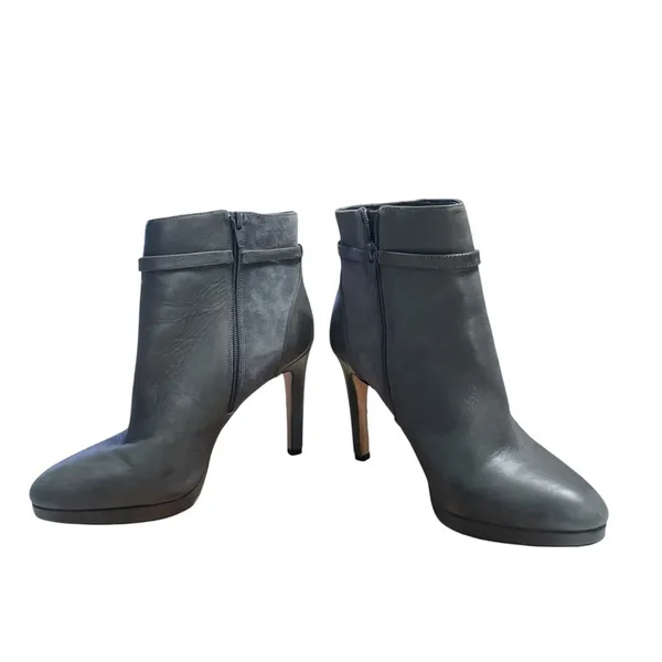 Antonio Melani Gray Leather Suede Ankle Booties Heel Boots 9M - Image 6