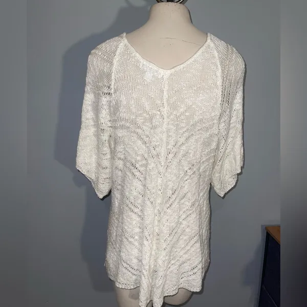 Dress Barn cream crotched lightweight v-neck top sweater woman’s Large EUC - Image 2