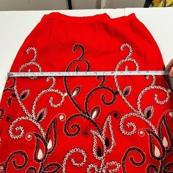 Red Embroidered Paisley Boho Maxi Skirt Small Peasant Maximalist - Image 8