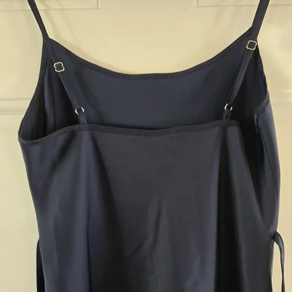 Brandy Melville Navy Slip Dress Spaghetti Strap Back Tie Womens S Cottage Silky - Image 2