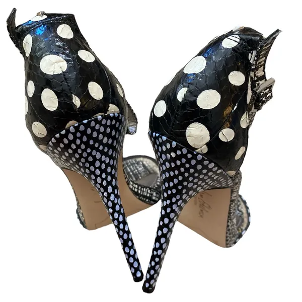 Sam Edelman Eleanor Polka Dot Printed Open Toe Platform Leather Heels - Image 4