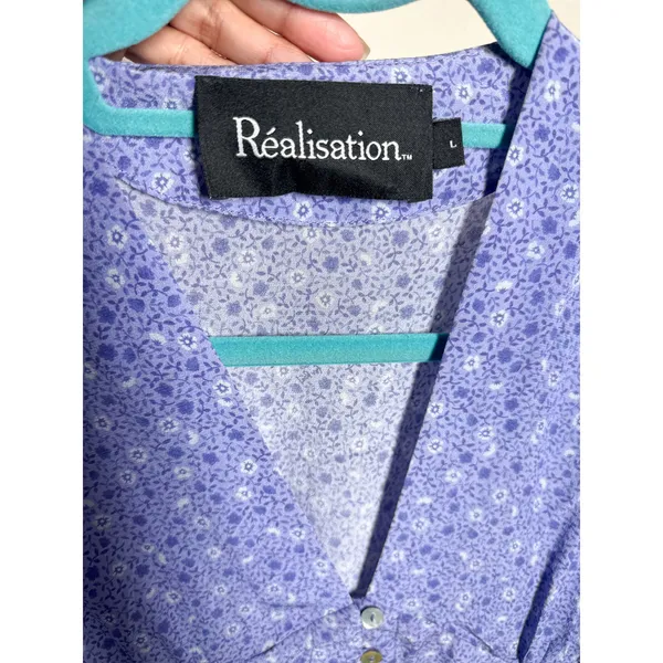 Realisation Par The Vivienne Blue Floral 100% Silk Midi Dress L - Image 4