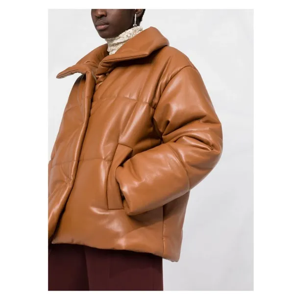 NANUSHKA Hide Quilted Padded Vegan Leather OKOBOR Jacket Brown SMALL - Image 4