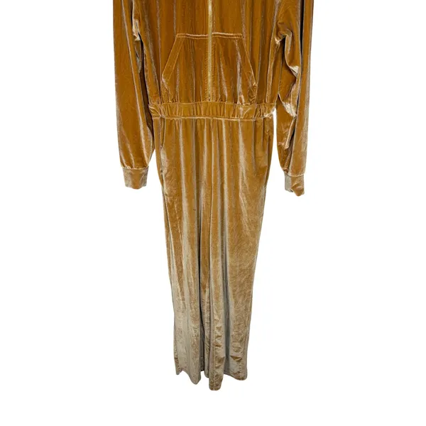 Fabletics Womens Velour Quarter Zip Jumpsuit Mustard Gold M - Image 3