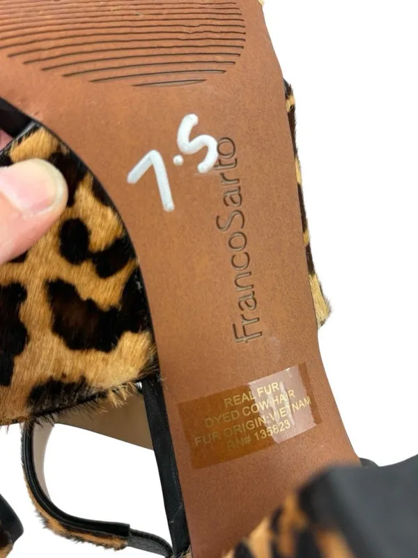-Franco Sarto Hazelle 2 Leopard Print Strappy Sandal Heels Womens 7.5 Calf Hair - Image 9