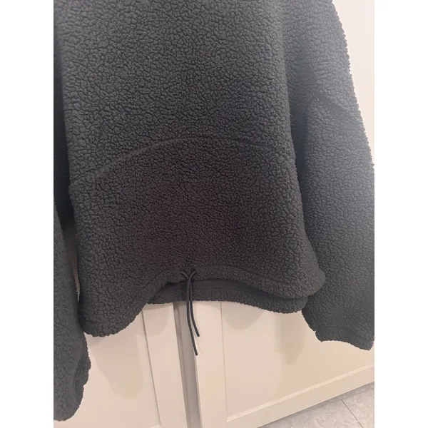 Old Navy Womens Sherpa Fleece Pullover‎ Mock Neck Drawstring Hem Charcoal Gray L - Image 3