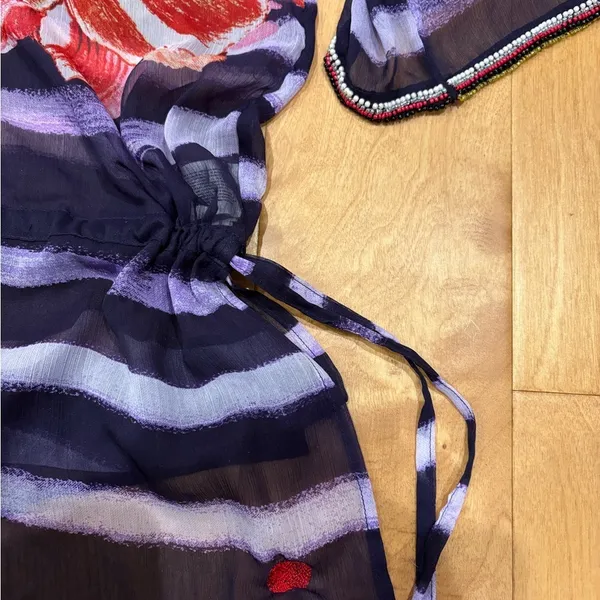 Desigual Estrella swimsuit coverup tunic beaded purple M/L - Image 6