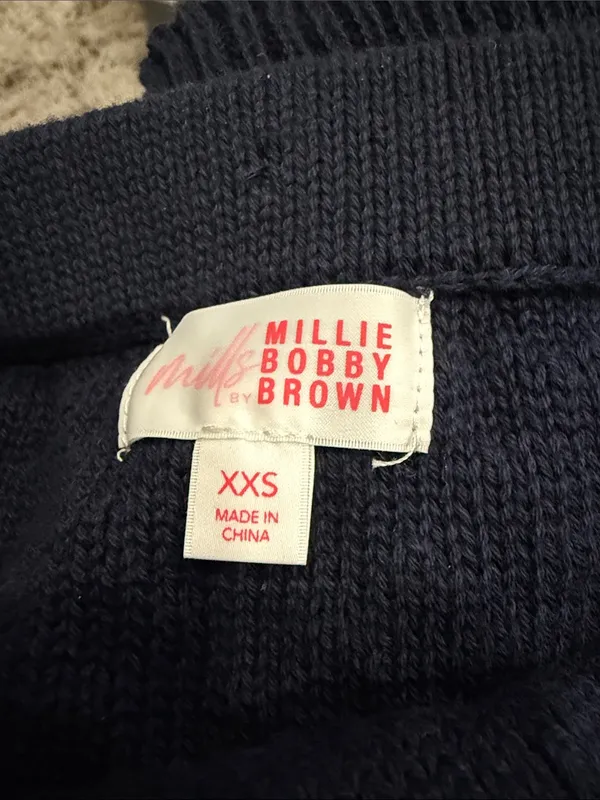 Millie Bobby Brown Navy Knit Tie-Front Ruffle Mini Skirt Soft Perfect Fit XXS - Image 8