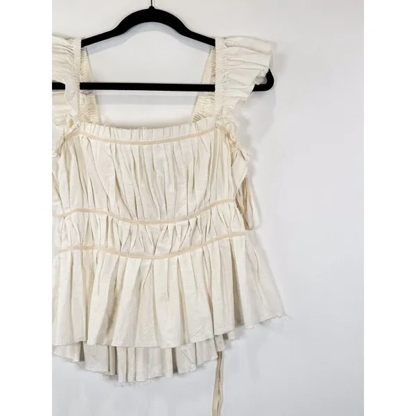 Free People Womens Top Beige Claude Corset Blouse Peplum Cottagecore Boho Medium - Image 6